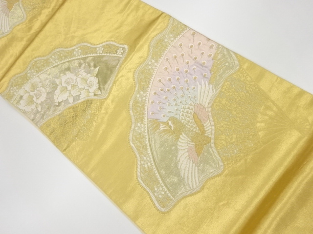 扇に花々・孔雀模様織出し袋帯